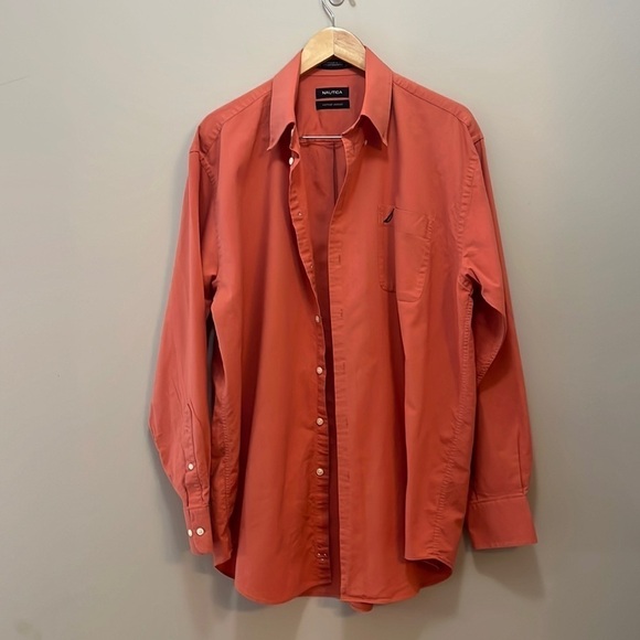 Nautica Vintage Oxford Shirt Coral Cotton Button Down Men’s 16.5 34/35 - Picture 3 of 9
